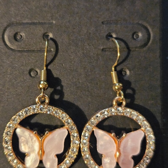 18K Gold Butterfly Pink, Diamond Ring Necklace SS and Matching Earrings - Picture 2 of 4